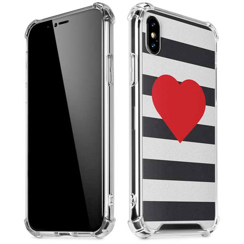 Black And White Striped Heart iPhone XS Max Clear Case